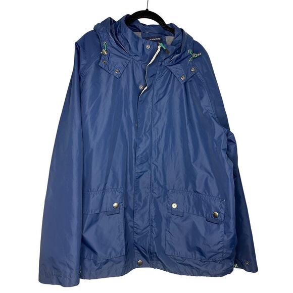 Lands' End Full Zip Windbreaker Men's Size XL Blue Raincoat Jacket Hooded Spring - Picture 1 of 8